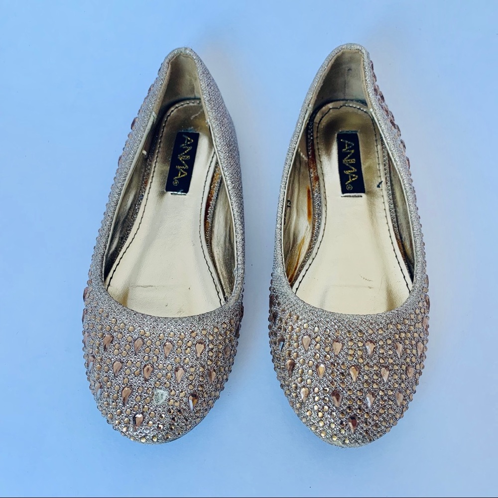 Gold Jeweled Flats Youth 13